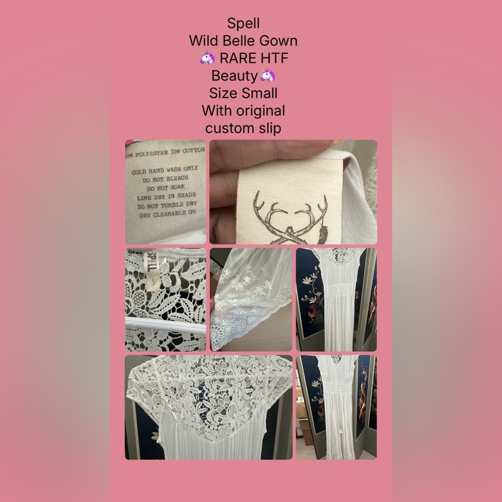 Spell RARE 🦄 Wild Belle Gown White Lace Maxi Dress W/original custom slip.Sz Sm - Picture 2 of 15